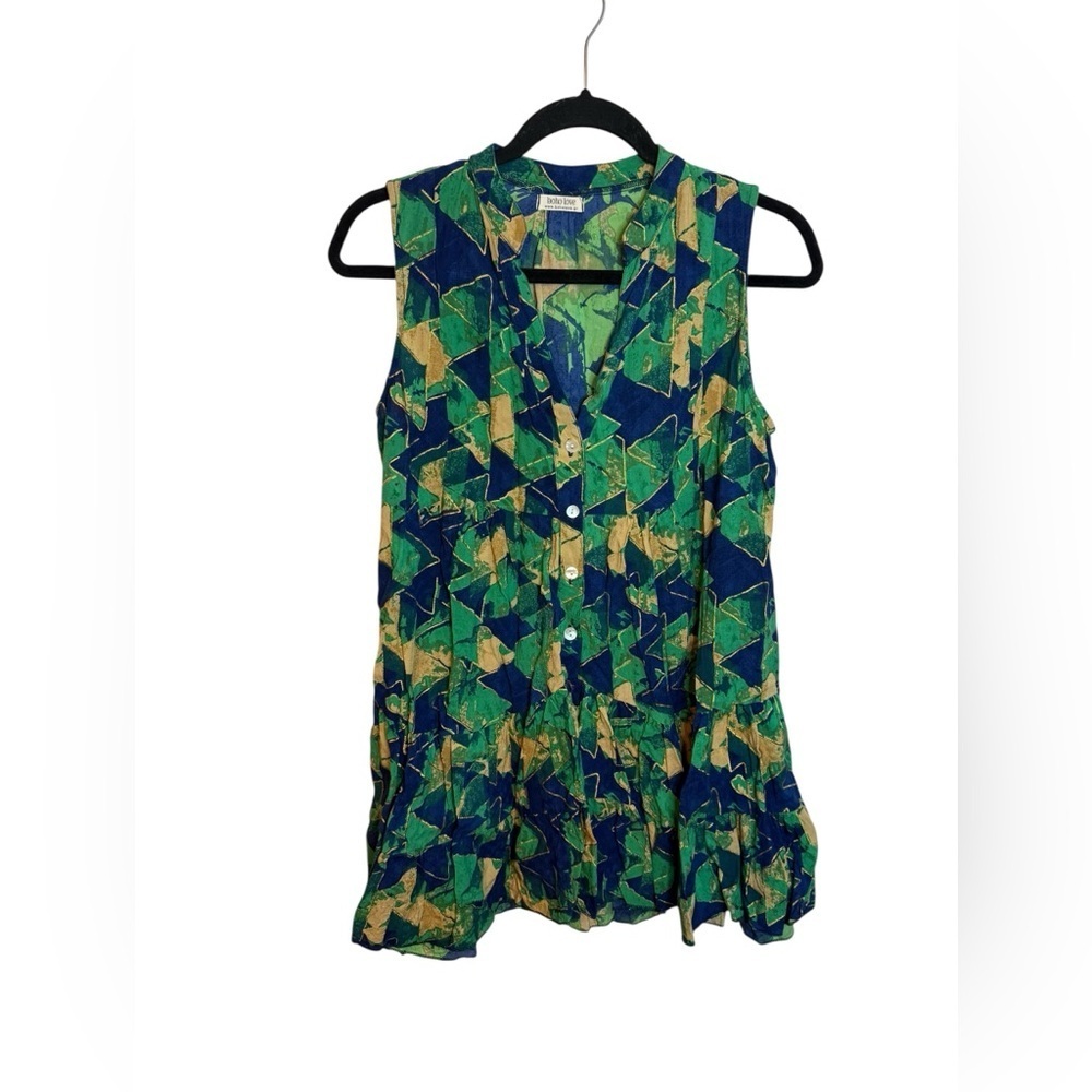 Boho Love Eclectic Colorful button Front Tiered Mini Dress
